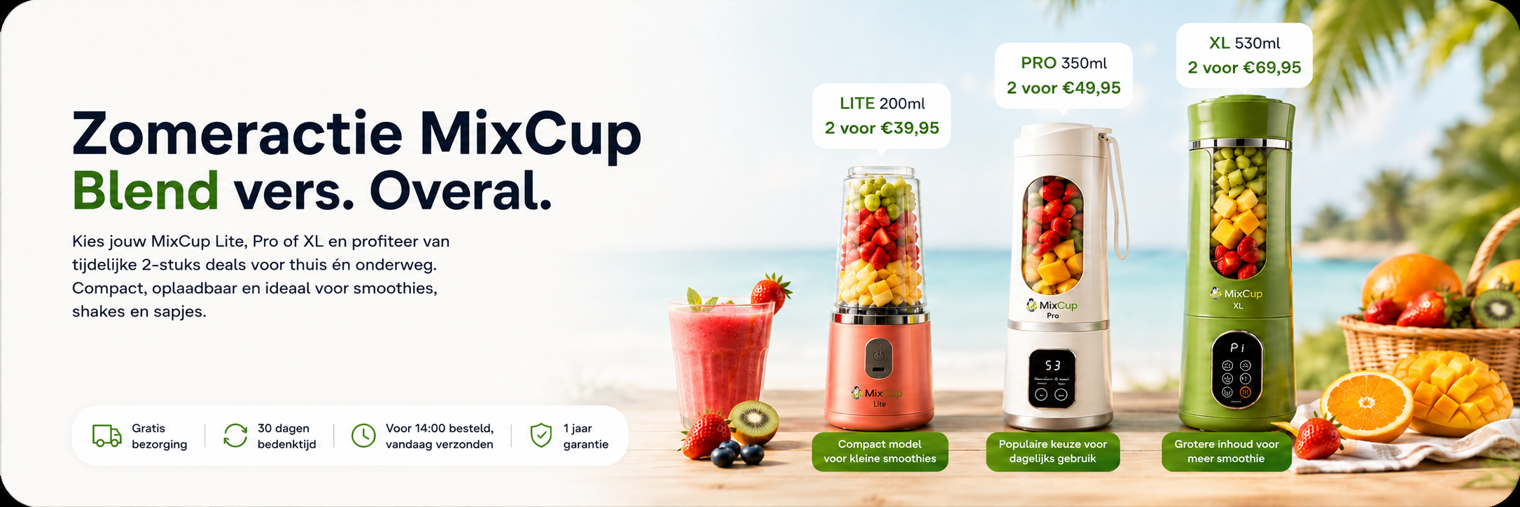 MixCup draagbare blender voor smoothies shakes en sapjes onderweg
